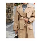 Notched-lapel Open-front Trench Coat With Sash