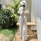 Elbow-sleeve Open-back Blazer / Sleeveless Wide-leg Jumpsuit / Set