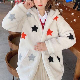Star Printed Fleece Zipped Jacket With Hood