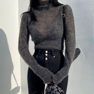 See-through Mock-neck Knit Top