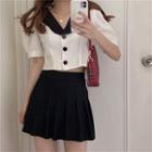 Contrast Collar Cropped Blouse