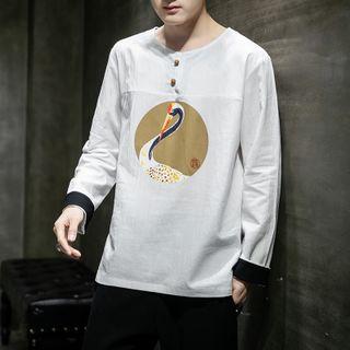 Long-sleeve Swan Print T-shirt