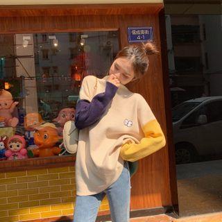 Color Block Mock Turtleneck Sweater As Shown In Figure - One Size