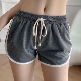High-waist Drawstring Contrast-trim Shorts