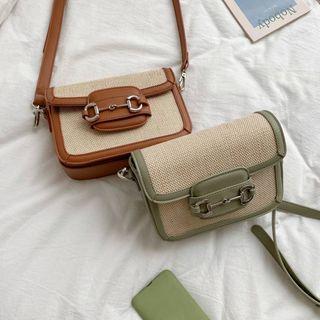 Faux-leather Trim Buckled Cross Bag