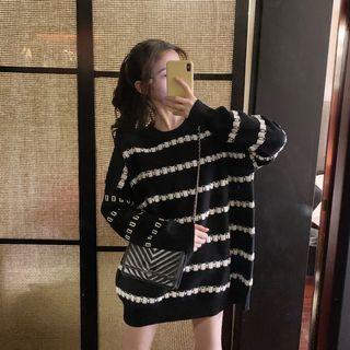 Long-sleeve Panel Knit Top As Shown In Figure - One Size