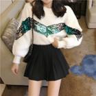Sequined Furry Sweater / High Waist Pleated Skirt