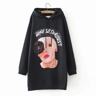 Sequined Print Long Hoodie