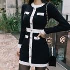 Contrast Trim Knit Dress Black & White - One Size