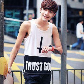 Cross Print Color Panel Tank Top