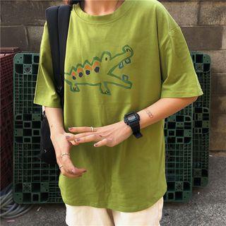 Alligator Print Elbow-sleeve T-shirt