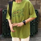 Alligator Print Elbow-sleeve T-shirt