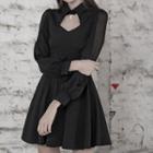 Puff-sleeve Keyhole A-line Dress