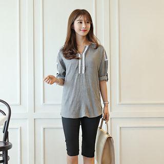 Tab-sleeve Lace-detail Top