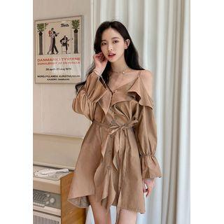 Off-shoulder Ruffled Shirtdress