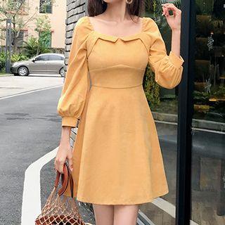 3/4-sleeve Square Neck A-line Corduroy Dress