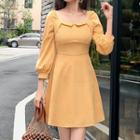 3/4-sleeve Square Neck A-line Corduroy Dress