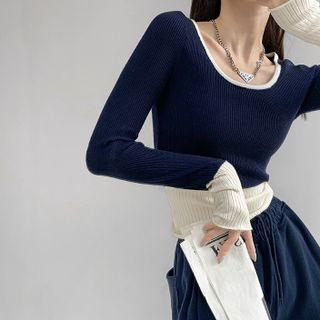 Slim-fit Colorblock Knit Crop Top