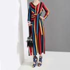 Striped Long-sleeve Maxi Dress