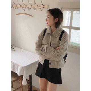 Single-breasted Checked Wool Blend Jacket One Size