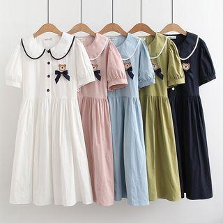 Short Sleeve Bear Embroidered Dress