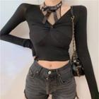 Mock Two-piece Twisted Long-sleeve Cropped Top