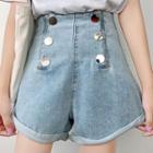 Double-breasted High-waist Denim Shorts
