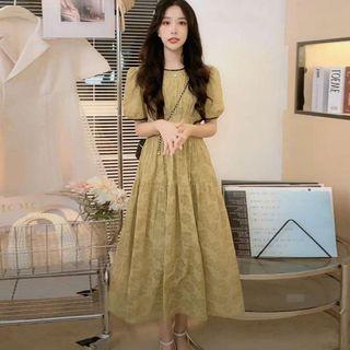 Short-sleeve Lace Up Floral Dress