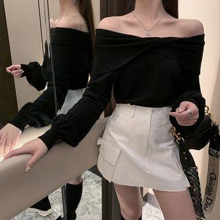 Off-shoulder Plain Sweater As Shown In Figure - One Size