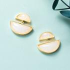 Semicircle Dangle Ear Stud 1 Pair - Gold & White - One Size