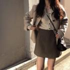 Long Sleeve Buttoned Cable Knit Top / Mini A-line Skirt