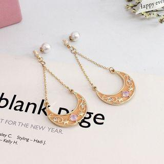 Rhinestone Moon Dangle Earring As Shown In Figure - One Size