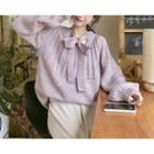 Tie-neck Boxy Sweater / Long-sleeve Lace Top