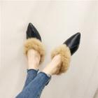 Furry Trim Faux Leather Pointed Mules
