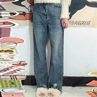 Mid Rise Loose Fit Distressed Jeans