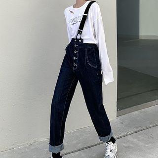 High-waist Suspender Straight-cut Jeans / Denim Shorts
