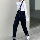 High-waist Suspender Straight-cut Jeans / Denim Shorts