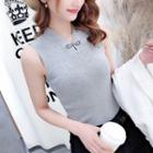 Frog Buttoned Sleeveless Knit Top