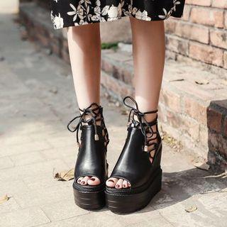 Lace-up Peep Toe Platform Wedges