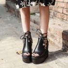 Lace-up Peep Toe Platform Wedges
