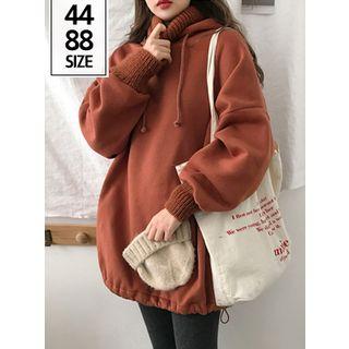 Turtle-neck Knit-panel Hoodie