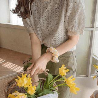 Keyhole-back Lace Blouse