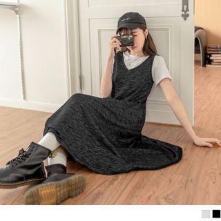 V-neck Plain Cotton Tent Midi Tank Dress