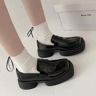 Square Toe Platform Low Heel Loafers
