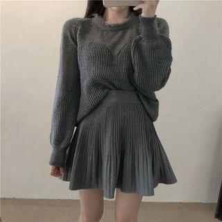 Faye-hem Panel Knit Top / Pleated Skort