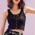 Sleeveless Lace-up Cropped Knit Top