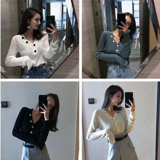 Long-sleeve Half-placket Knit Top