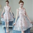 Halter Embroidered Mini A-line Dress