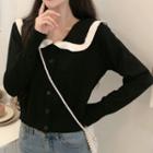Collared Color-block Knitted Crop Top