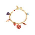 Fashion And Elegant Plated Gold Enamel Peony Flower Parrot Bracelet With Cubic Zirconia Golden - One Size